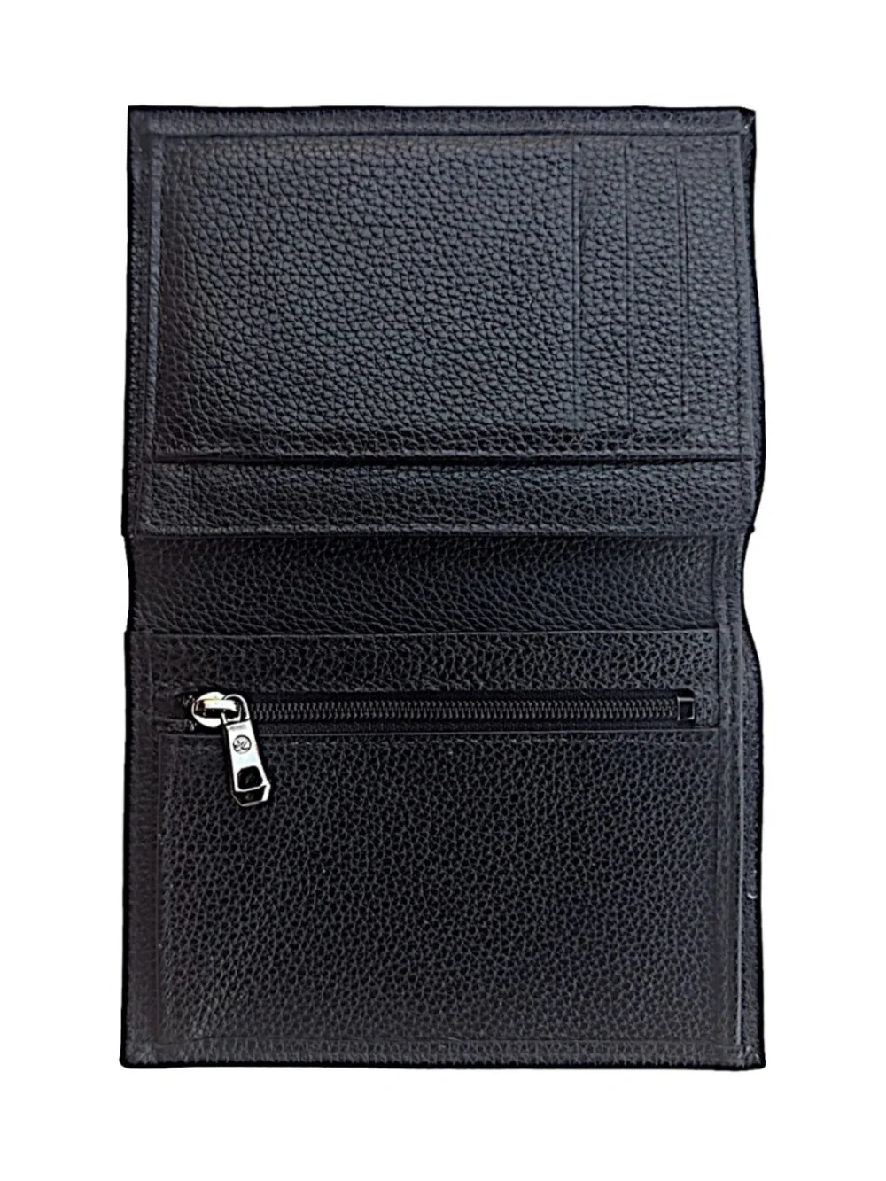 LONGCHAMP Mens Leather Le Foulonné Trifold Wallet 3.5”x5” Black